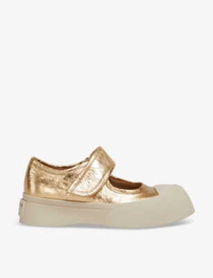 Shop Marni Womens Gold Mary Jane Leather Shoes