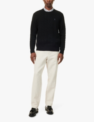 POLO RALPH LAUREN: Crewneck cable-knit wool and cashmere-blend knit jumper