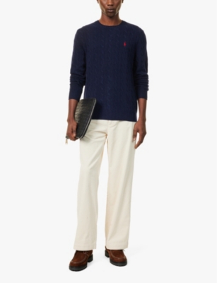 POLO RALPH LAUREN: Crewneck cable-knit wool and cashmere-blend knit jumper