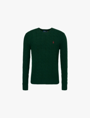POLO RALPH LAUREN: Logo-embroidery cable-knit wool and cashmere-blend knit jumper