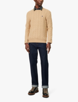 POLO RALPH LAUREN: Logo-embroidery cable-knit wool and cashmere-blend knit jumper
