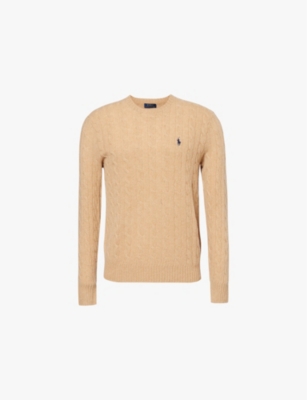 POLO RALPH LAUREN: Logo-embroidery cable-knit wool and cashmere-blend knit jumper