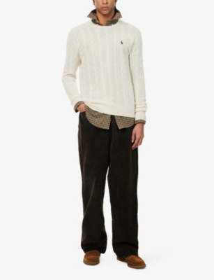 POLO RALPH LAUREN: Logo-embroidered cable-knit wool-blend jumper
