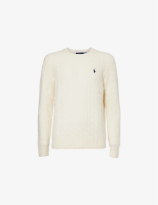 POLO RALPH LAUREN: Logo-embroidered cable-knit wool-blend jumper