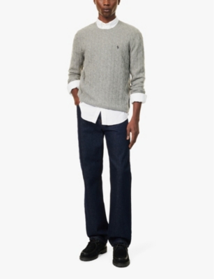 POLO RALPH LAUREN: Logo-embroidery cable-knit wool and cashmere-blend knit jumper