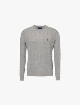 POLO RALPH LAUREN: Logo-embroidery cable-knit wool and cashmere-blend knit jumper
