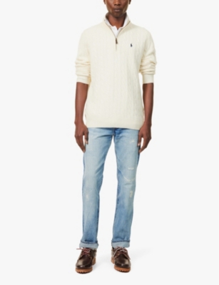 POLO RALPH LAUREN: Zip-front cable-knit wool and cashmere-blend knit jumper
