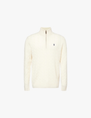 POLO RALPH LAUREN: Zip-front cable-knit wool and cashmere-blend knit jumper