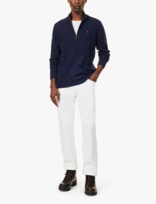 POLO RALPH LAUREN: Zip-front cable-knit wool and cashmere-blend knit jumper