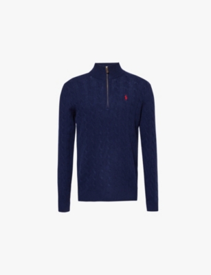 POLO RALPH LAUREN: Zip-front cable-knit wool and cashmere-blend knit jumper