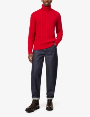 Shop Polo Ralph Lauren Mens Park Ave Red Polo Sport Turtleneck Relaxed-fit Wool And Cashmere-blend Jumper
