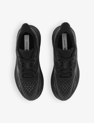 Hoka Mens  Clifton 9 Logo-print Woven Low-top Trainers In Black Black