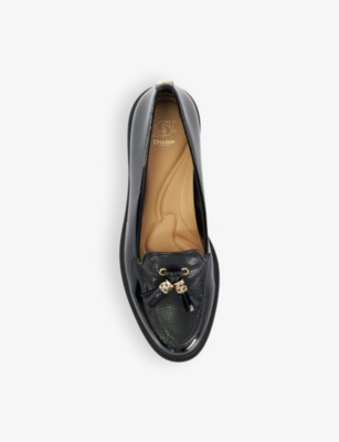 DUNE WOMENS BLACK PATENT SYNTHETIC GRAPE TEXTURED-VAMP PATENT LOAFERS EUR 39 / 6 UK 
