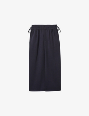 Shop Reiss Womens Navy Nora Ruched Wool-blend Jersey Midi Skirt