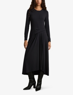 Reiss Womens  Ivy Long-sleeved Stretch-jersey Midi Dress In Navy