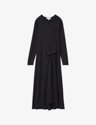 Reiss Womens  Ivy Long-sleeved Stretch-jersey Midi Dress In Navy