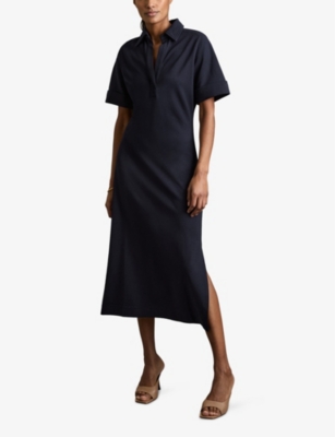 Reiss Astrid Collared Jersey Bodycon Dress In Navy