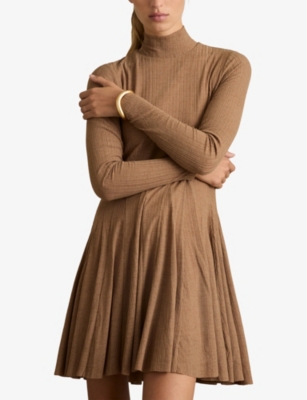 REISS: Savannah Ribbed Flared Jersey Mini Dress