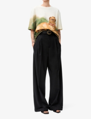LOEWE: Pleated wide-leg mid-rise cotton-blend trousers