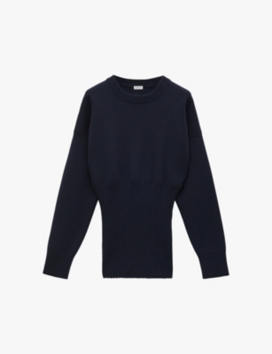 Loewe Long Ribbed Wool Sweater In Navy Blue