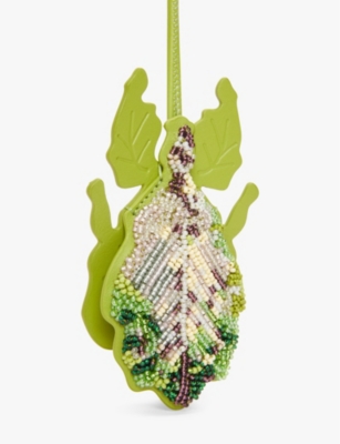 LOEWE: Leaf insect beaded leather key charm