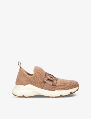 Shop Tod's Womens Tods Sport Run 54c Calzino Logo-embellished Mesh Low-top Trainers In Tan