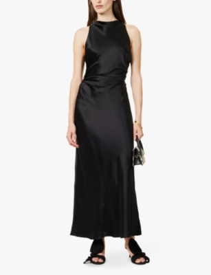 Reformation Casette Open-back Silk Dress In Black
