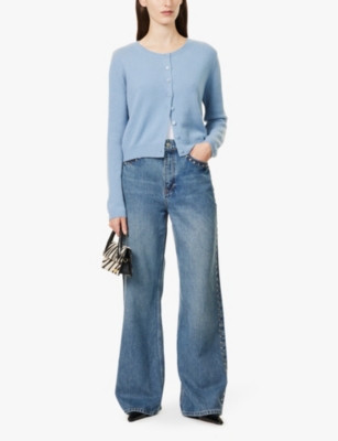 REFORMATION: Cary studded high-rise wide-leg organic-cotton blend denim jeans