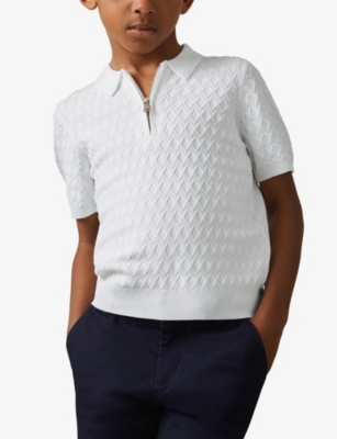 Shop Reiss Half-zip Knitted Polo Shirt 3-13 Y In White