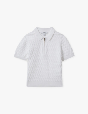 Shop Reiss Half-zip Knitted Polo Shirt 3-13 Y In White