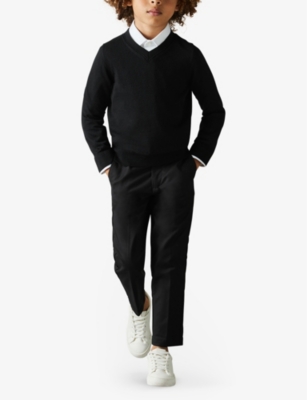 Long-sleeve V-neck merino-wool jumper 3-9 years