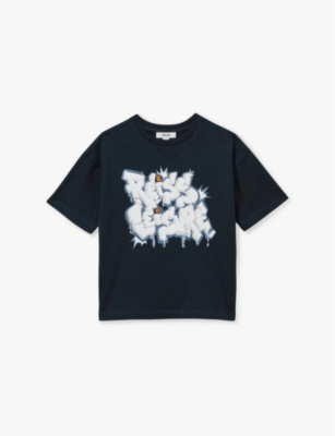 Reiss Kids' Navy Pictor Graffiti-print Cotton T-shirt 3-13 Y