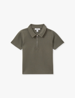 Reiss Kids' Green Smoke Creed Waffle-texture Stretch-cotton Polo Shirt 3-13 Y