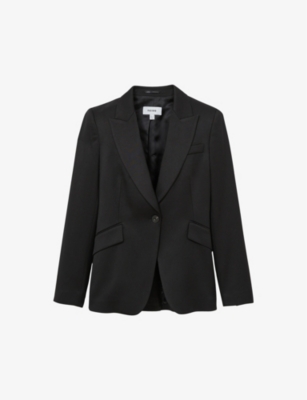 Shop Reiss Womens Black Millie Peak-lapel Woven Blazer
