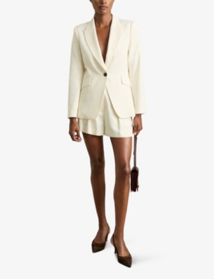Reiss Womens Cream Millie Peak-lapel Single-breasted Woven Blazer In Cream