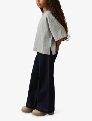 REISS GREY MARL CASSY DROPPED-SHOULDER OVERSIZED COTTON T-SHIRT 4-9 