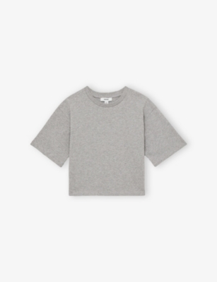 Reiss Kids' Grey Marl Cassy 13-14 Yrs Oversized Cotton Crew-neck T-shirt