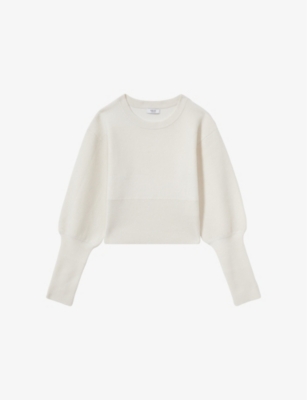 Reiss Womens Ella Balloon-sleeve Wool-blend Jumper Cream In Cream