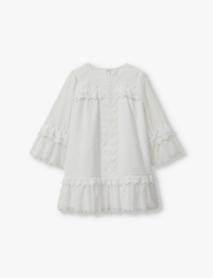 Shop Reiss Ivory Zadie Long-sleeved Lace Dress 9-13 Y