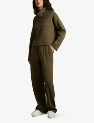 Reiss Womens Sophia Pintuck Stretch-jersey Jogging Bottoms Khaki In Khaki