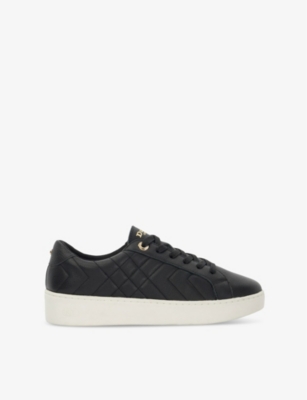 Shop Dune Womens  Egent Quilted Platform-sole Lace-up Leather Trainers In Black Leather