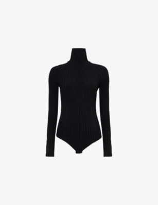 PERFECT MOMENT: Seamless high-neck long-sleeves stretch-wool blend body