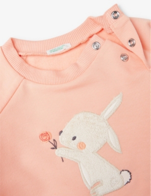 Benetton Salmon Animal-embroidered Stretch-woven Sweatshirt 1-18 M In Salmon