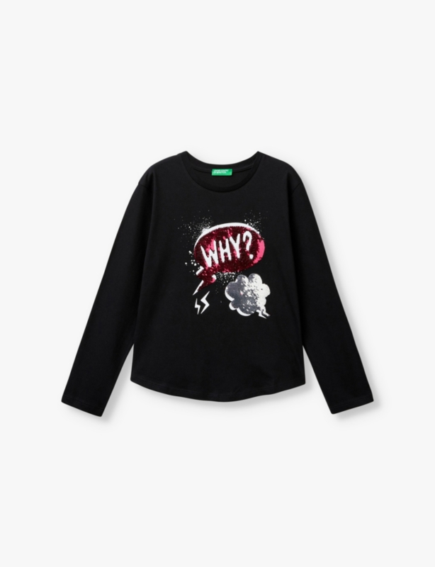 Sequin-Embellished Long-Sleeve Cotton T-Shirt 6-14 years