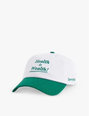 Sporty And Rich Sporty & Rich Health Is Wealth Embroidered Cotton Twill Baseball Cap In White