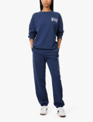 Shop Sporty And Rich Womens Navy California Drawstring Straight-leg High-rise Cotton-jersey Jogging Bottoms Xs
