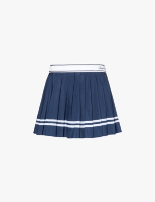 Sporty And Rich Womens Vendome Script Pleated Stretch-woven Mini Skirt Navy