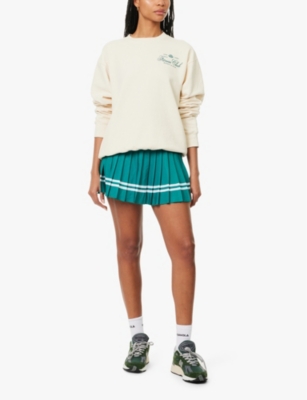 SPORTY AND RICH WOMENS SPORTY & RICH FITNESS WORLD ROUND-NECK COTTON-JERSEY SWEATSHIRT 