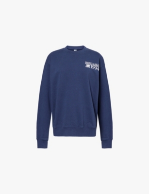 Sporty And Rich Womens Finish Line Round-neck Cotton-jersey Sweatshirt Navy