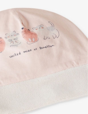 BENETTON: Bear-print fleece-lined cotton hat 1-18 months